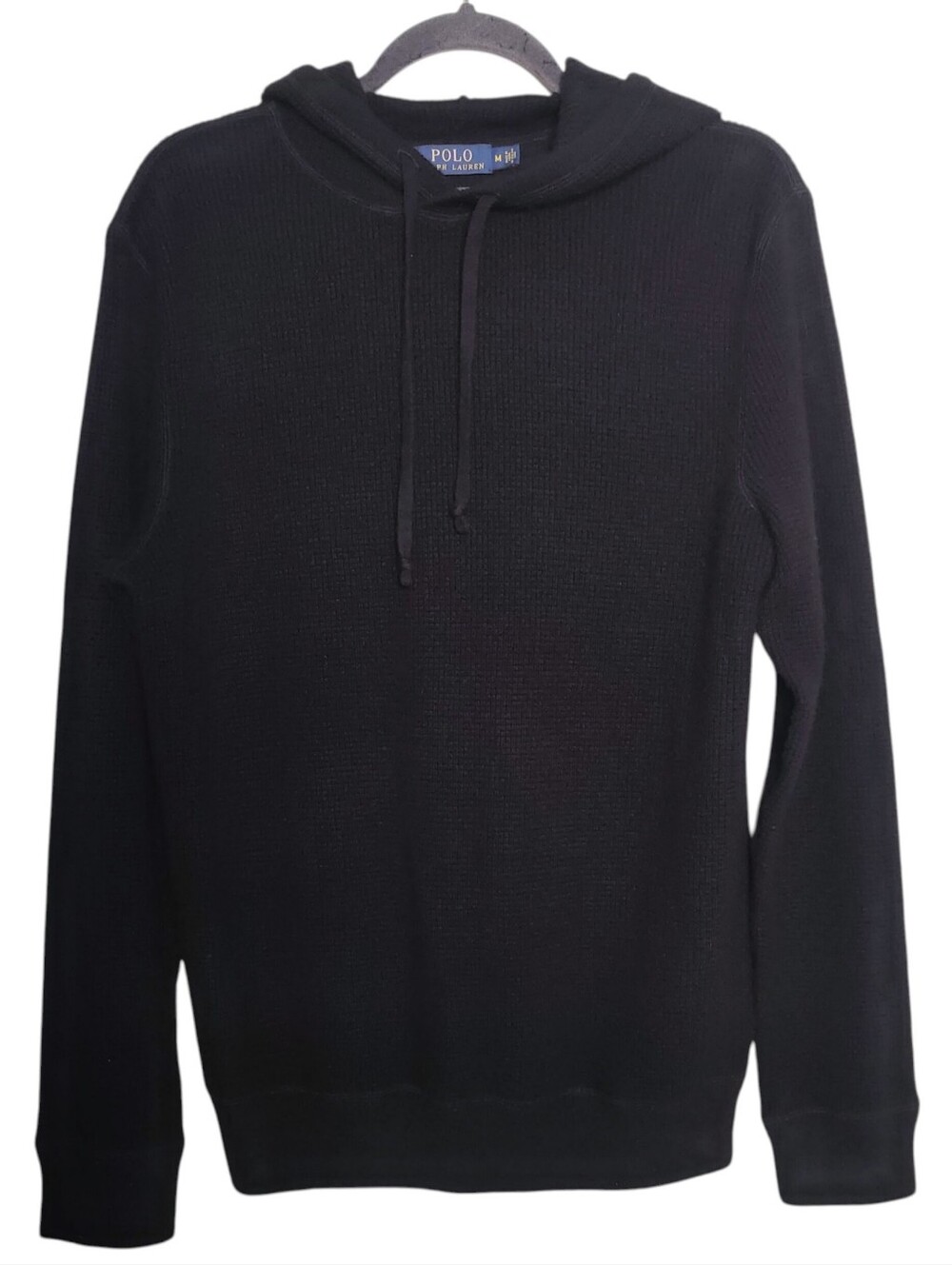 POLO RALPH LAUREN Hooded Cashmere Sweater Washable Waffle Knit Black Men's